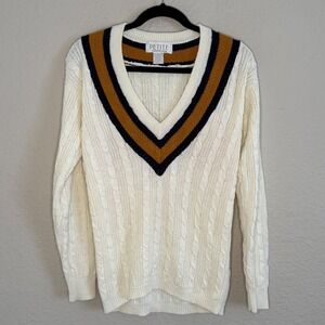 Vintage Womens Small Petitie Tennis Prep Cable Knit Varsity Sweater Academia